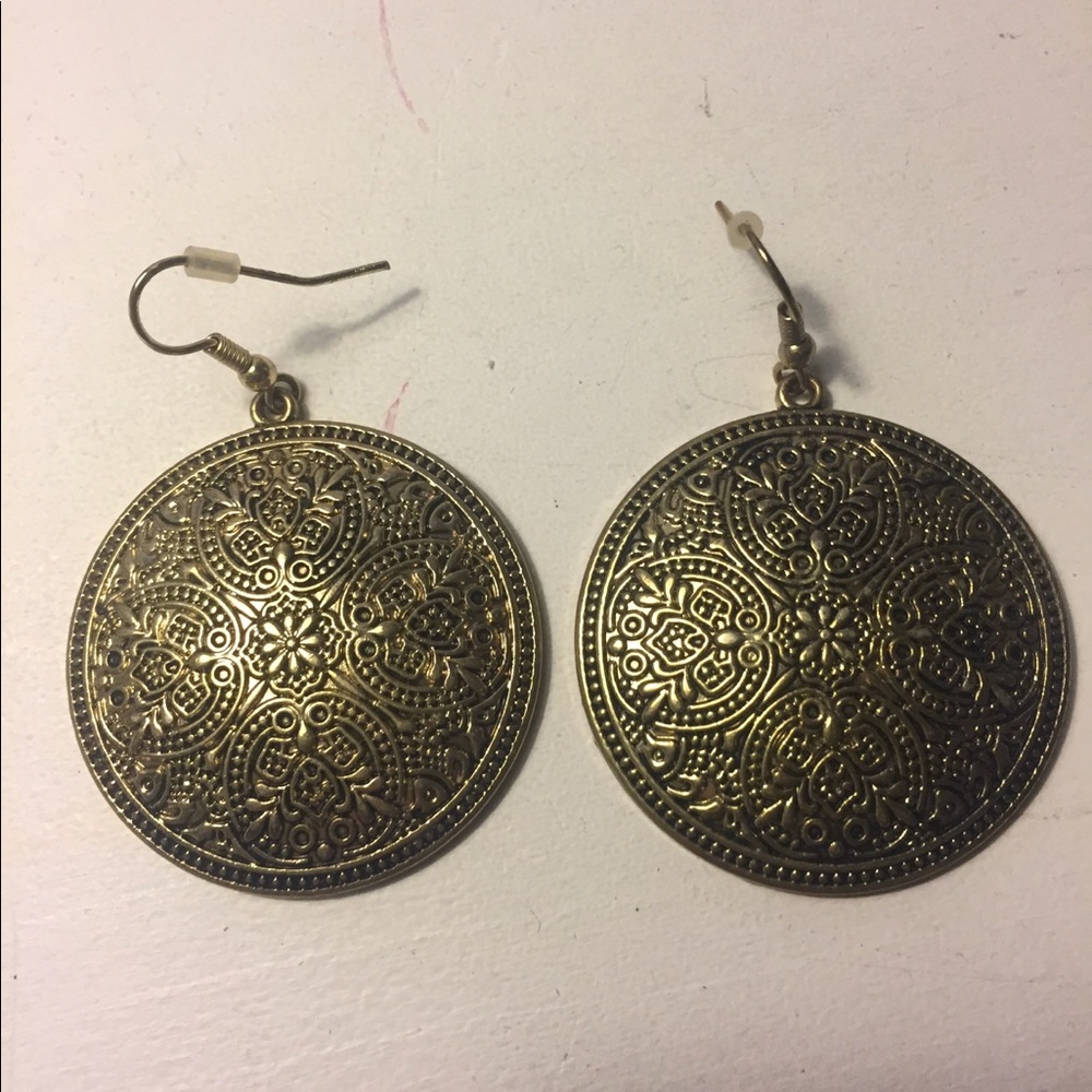 Boho brass color dangly disc earrings